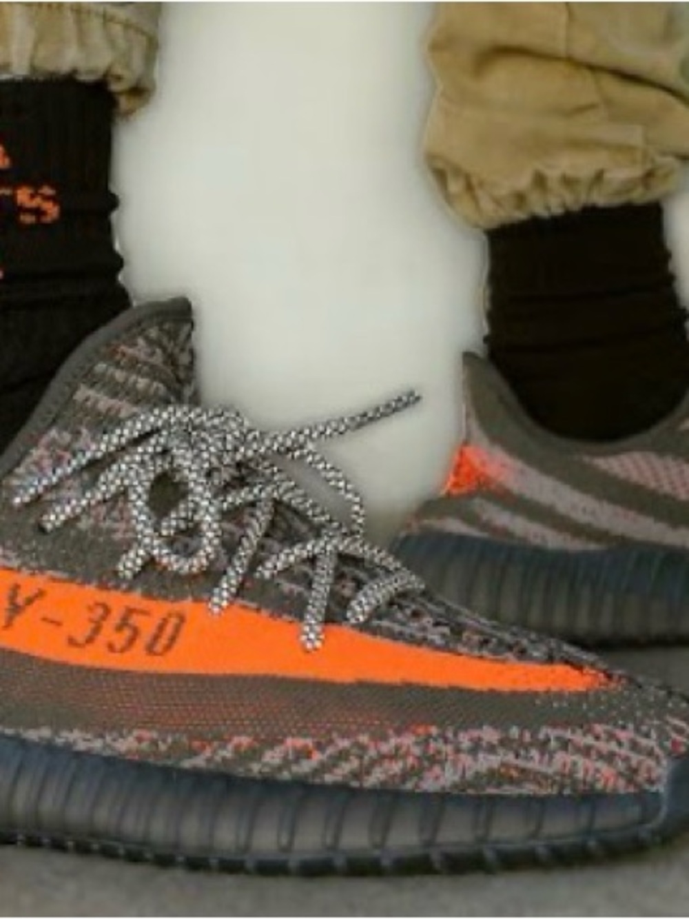 YE Grey and Orange Athletic Sneakers with Reflective Lacesx